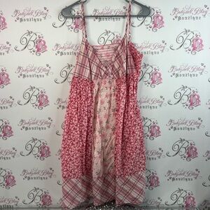 George dress patchwork smocked plaid floral flowers white Pink Floral Dress